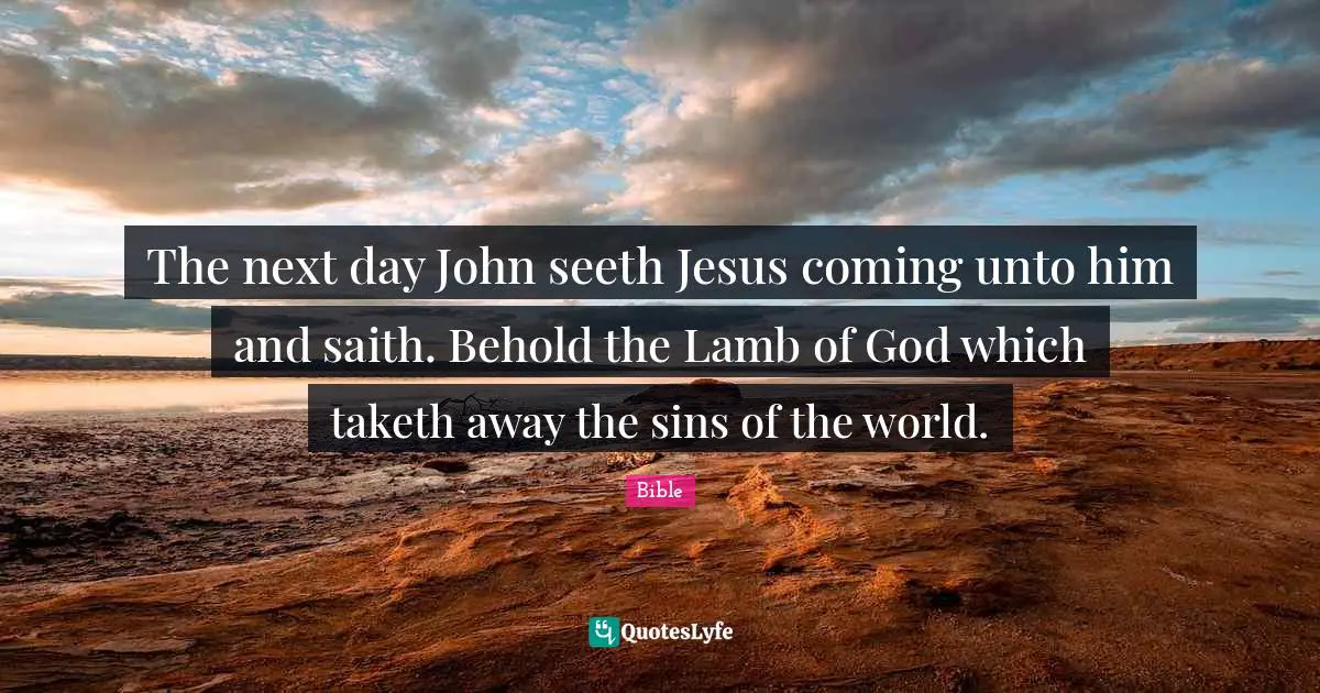 The next day John seeth Jesus coming unto him and saith. Behold the Lamb of God which taketh away the sins of the world.