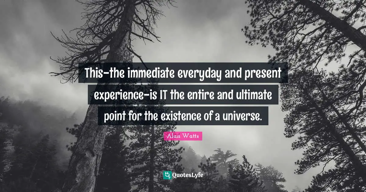 This-the immediate everyday and present experience-is IT the entire and ultimate point for the existence of a universe.