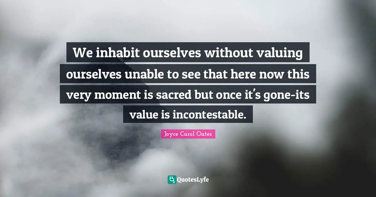 We inhabit ourselves without valuing ourselves unable to see that here now this very moment is sacred but once it's gone-its value is incontestable.
