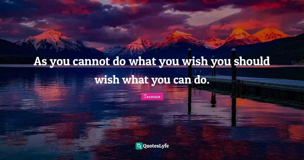 As you cannot do what you wish you should wish what you can do.