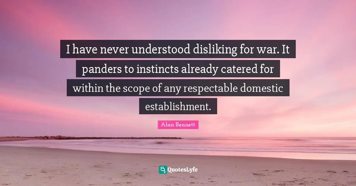 I have never understood disliking for war. It panders to instincts already catered for within the scope of any respectable domestic establishment.