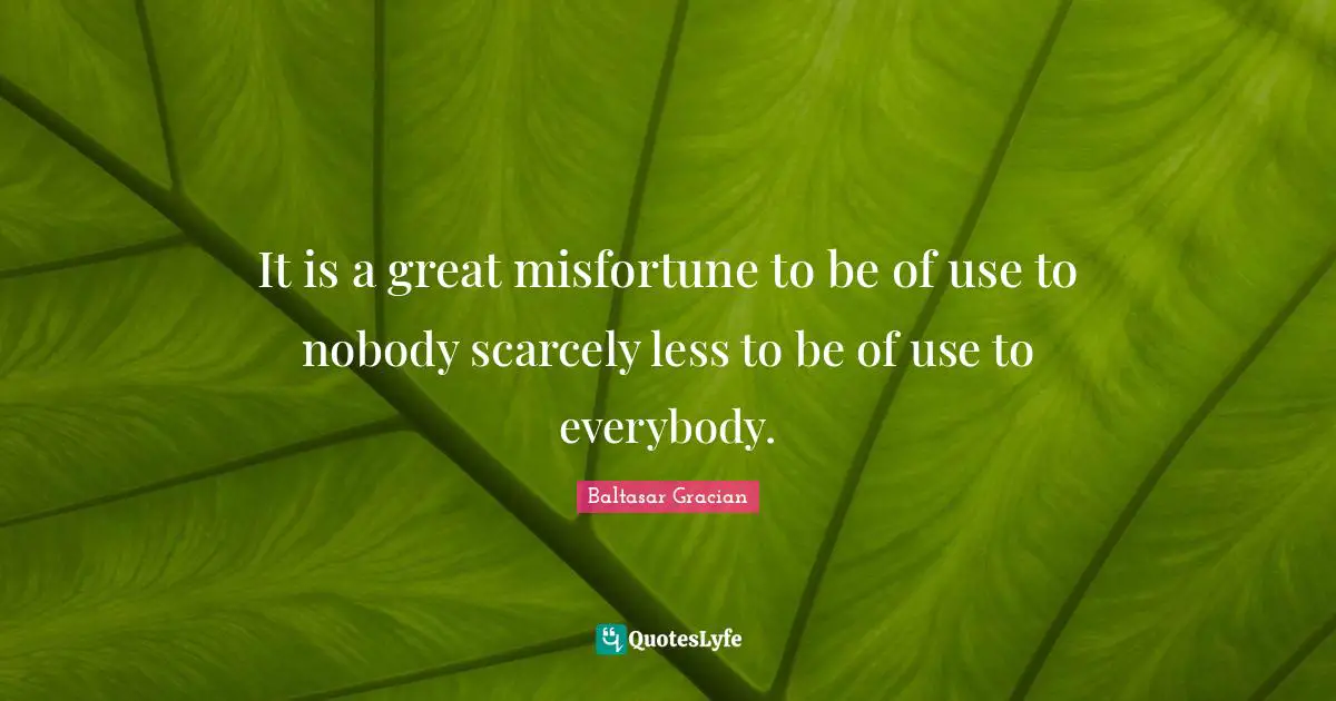 It is a great misfortune to be of use to nobody scarcely less to be of use to everybody.