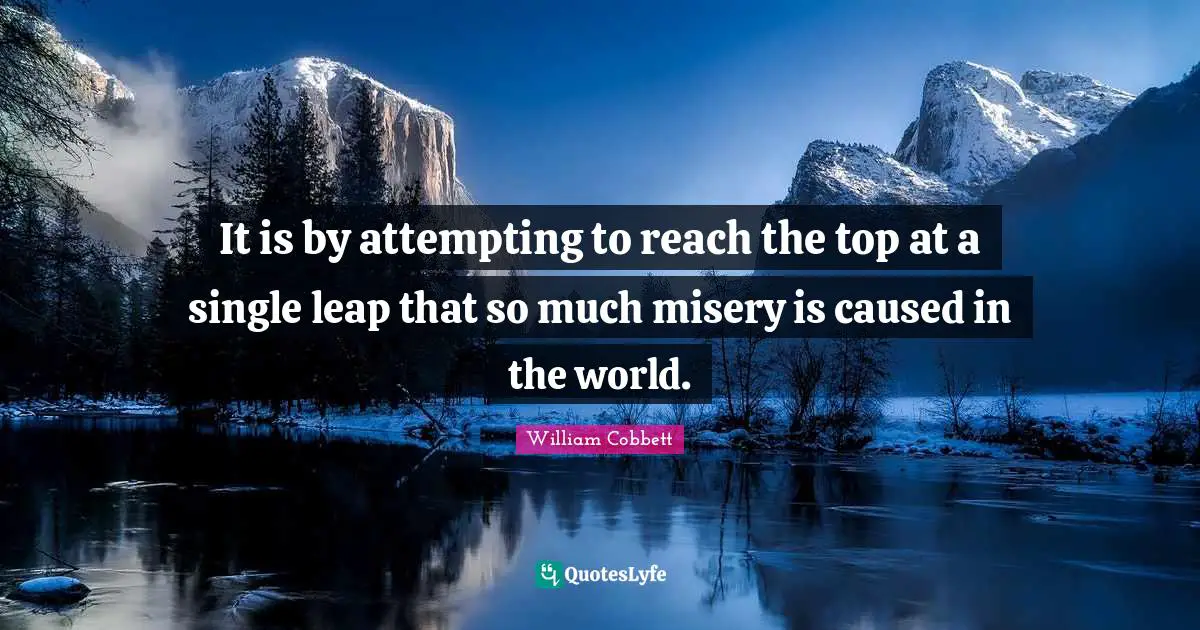 It is by attempting to reach the top at a single leap that so much misery is caused in the world.