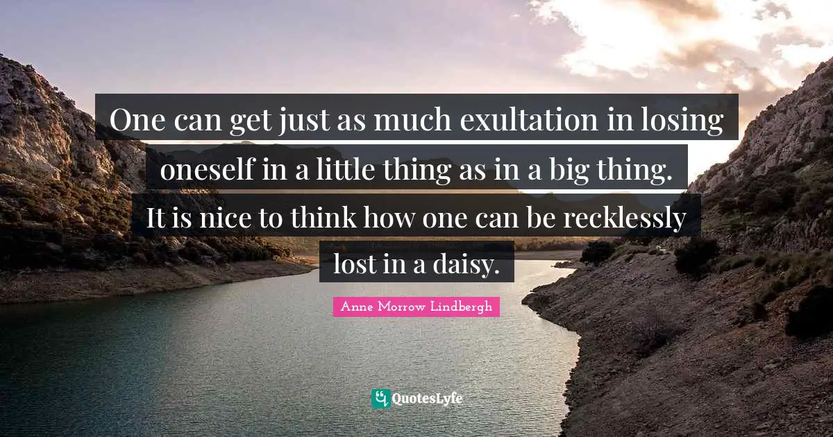 One can get just as much exultation in losing oneself in a little thing as in a big thing. It is nice to think how one can be recklessly lost in a daisy.