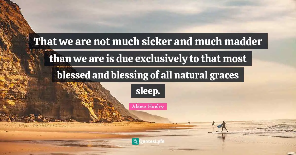 That we are not much sicker and much madder than we are is due exclusively to that most blessed and blessing of all natural graces sleep.