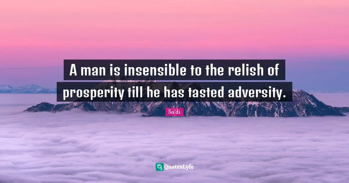A man is insensible to the relish of prosperity till he has tasted adversity.