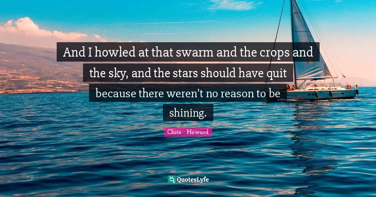 And I howled at that swarm and the crops and the sky, and the stars should have quit because there weren't no reason to be shining.