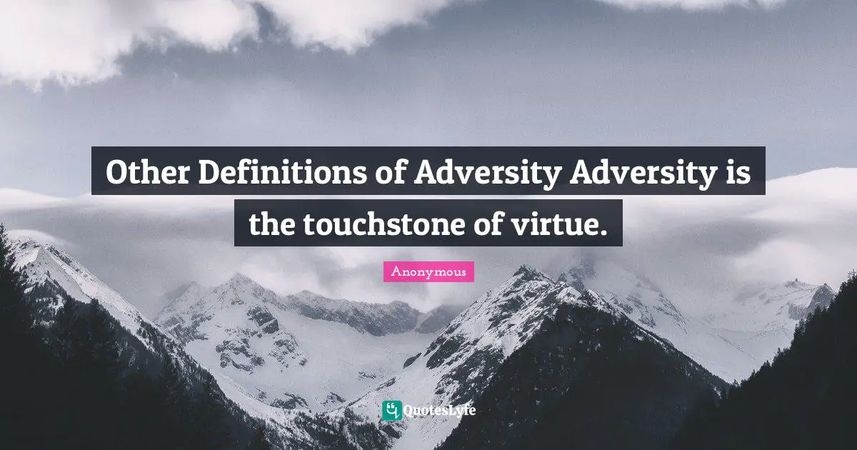 Other Definitions of Adversity Adversity is the touchstone of virtue.