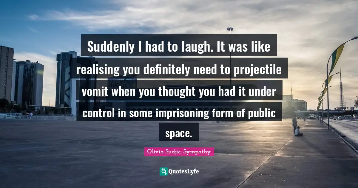 Suddenly I had to laugh. It was like realising you definitely need to projectile vomit when you thought you had it under control in some imprisoning form of public space.