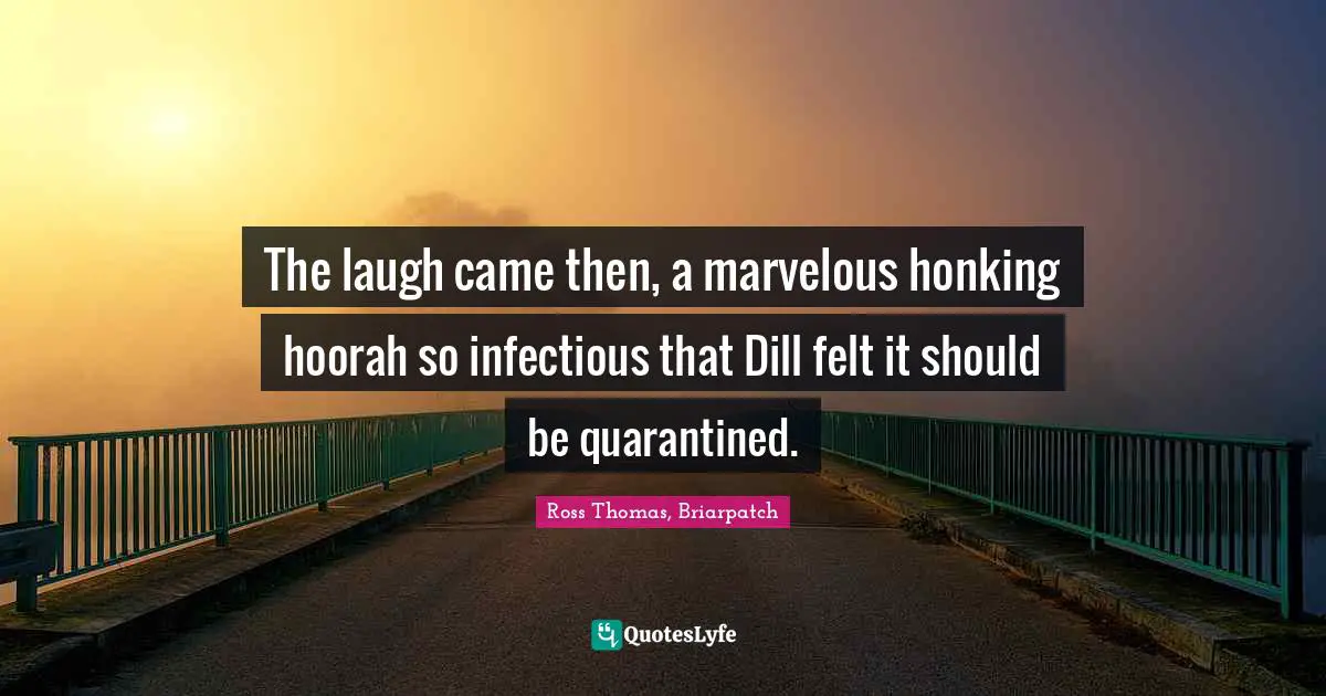 The laugh came then, a marvelous honking hoorah so infectious that Dill felt it should be quarantined.
