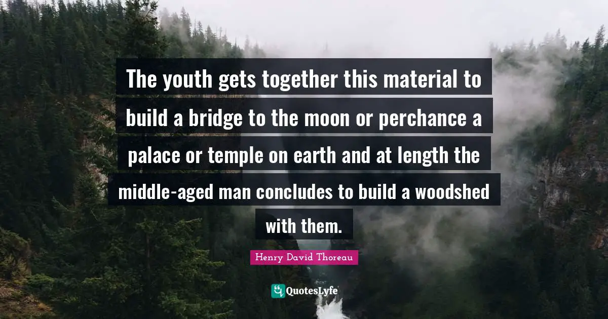 The youth gets together this material to build a bridge to the moon or perchance a palace or temple on earth and at length the middle-aged man concludes to build a woodshed with them.