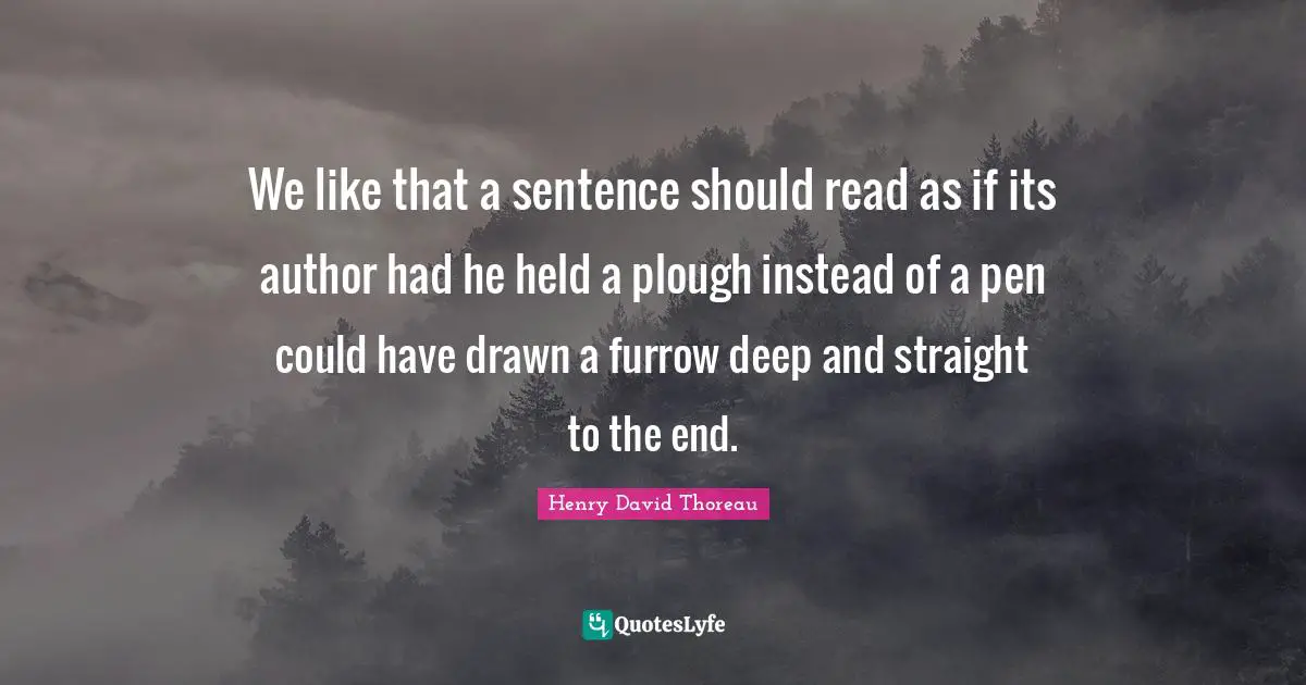 We like that a sentence should read as if its author had he held a plough instead of a pen could have drawn a furrow deep and straight to the end.