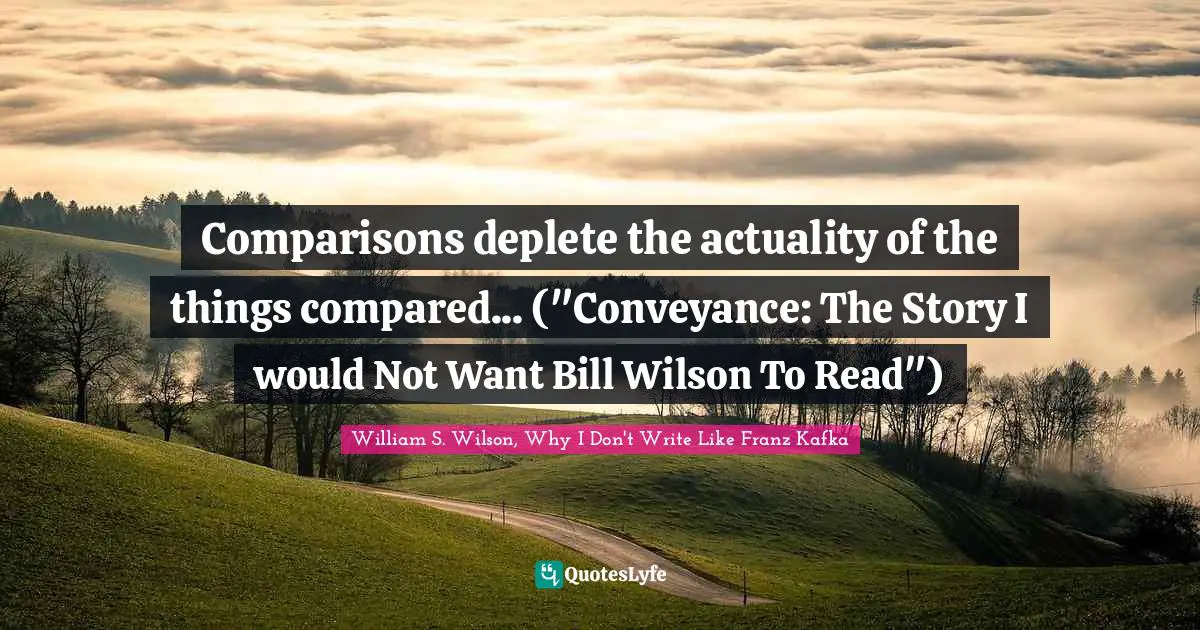 Comparisons deplete the actuality of the things compared... ("Conveyance: The Story I would Not Want Bill Wilson To Read")