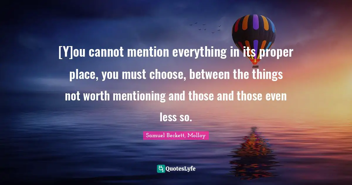 [Y]ou cannot mention everything in its proper place, you must choose, between the things not worth mentioning and those and those even less so.