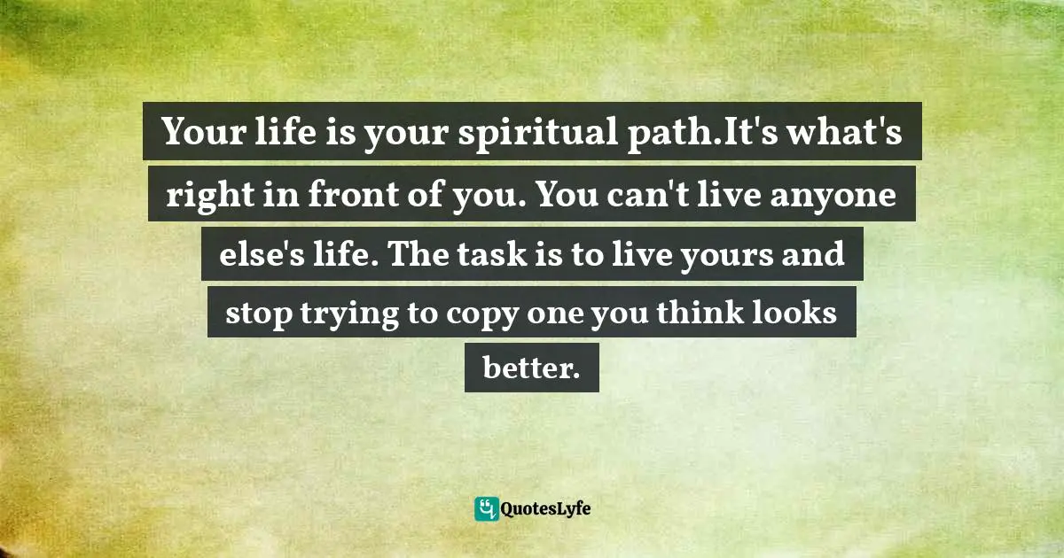 Your life is your spiritual path.It's what's right in front of you. You can't live anyone else's life. The task is to live yours and stop trying to copy one you think looks better.