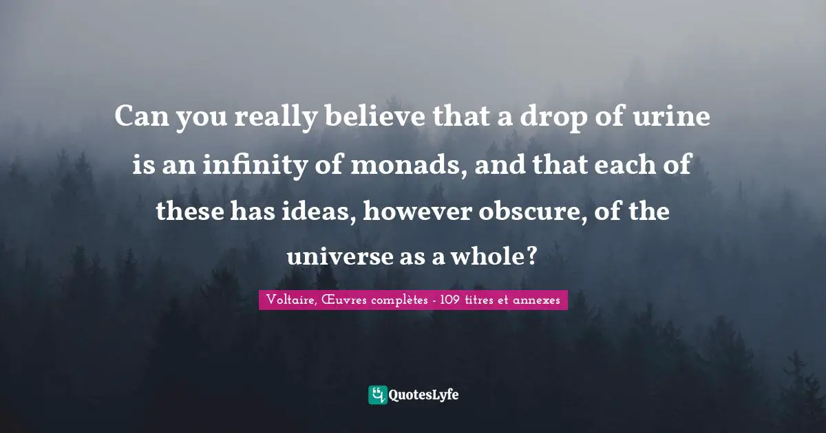 Can you really believe that a drop of urine is an infinity of monads, and that each of these has ideas, however obscure, of the universe as a whole?