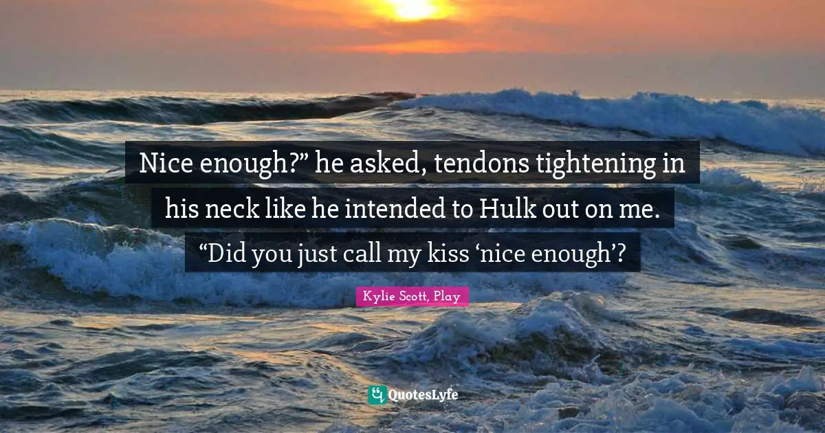 Nice enough?” he asked, tendons tightening in his neck like he intended to Hulk out on me. “Did you just call my kiss ‘nice enough’?