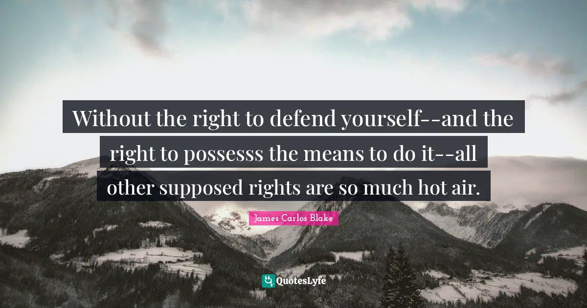 Without the right to defend yourself--and the right to possesss the means to do it--all other supposed rights are so much hot air.