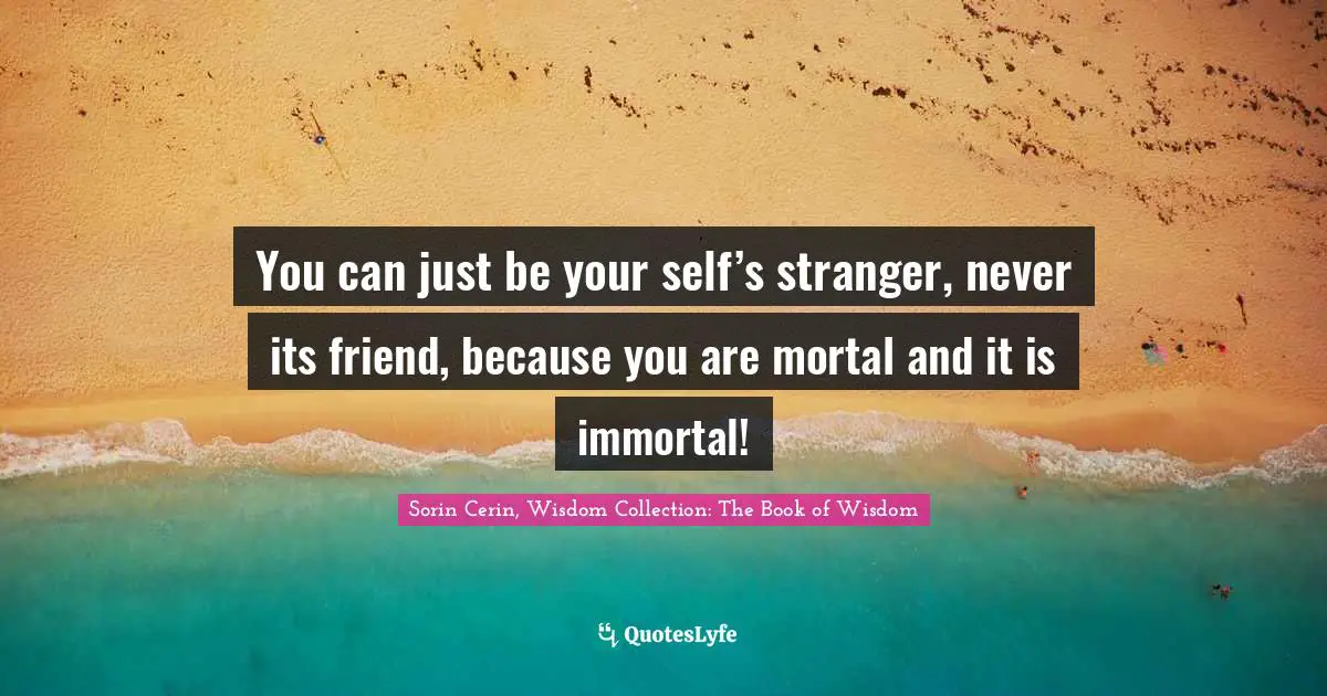 Sorin Cerin, Wisdom Collection: The Book Of Wisdom Quotes: "You can just be your self’s stranger, never its friend, because you are mortal and it is immortal!"