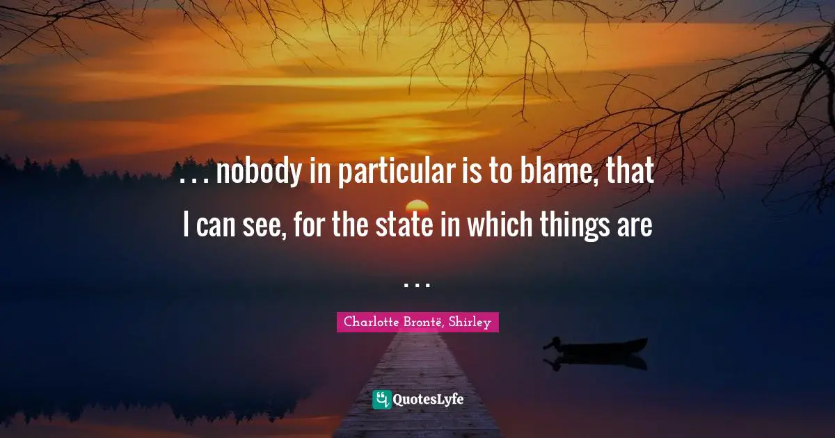 . . . nobody in particular is to blame, that I can see, for the state in which things are . . .