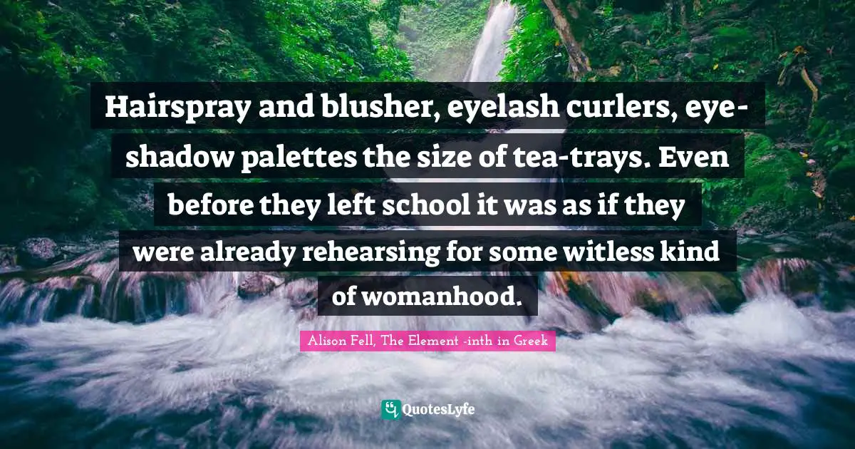 Hairspray and blusher, eyelash curlers, eye-shadow palettes the size of tea-trays. Even before they left school it was as if they were already rehearsing for some witless kind of womanhood.