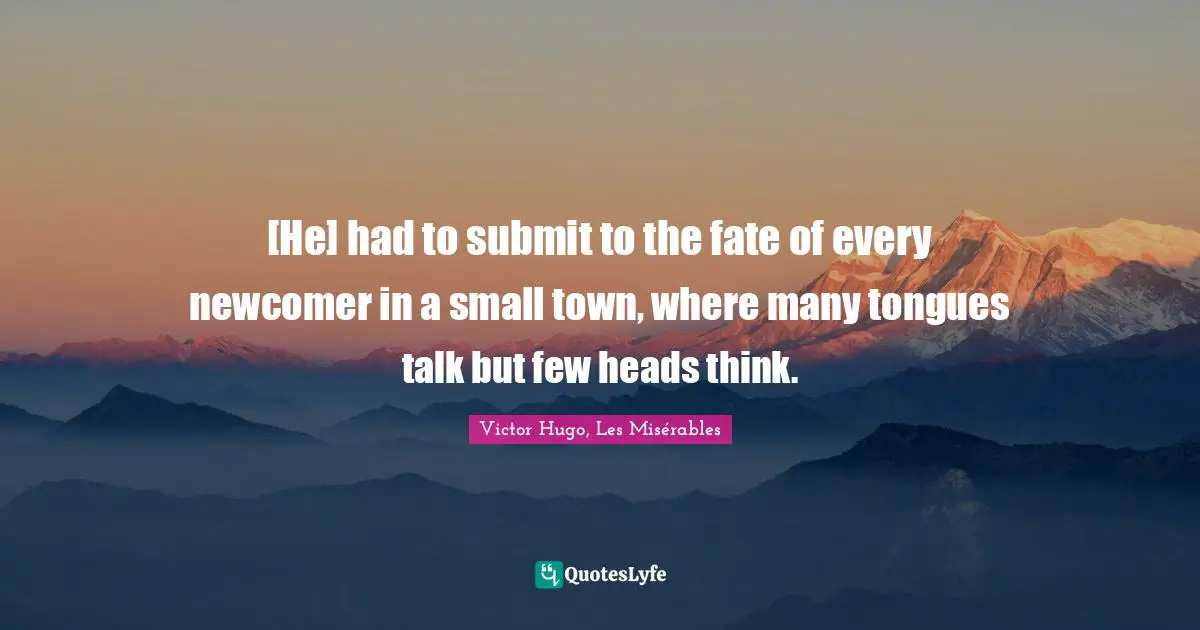 [He] had to submit to the fate of every newcomer in a small town, where many tongues talk but few heads think.