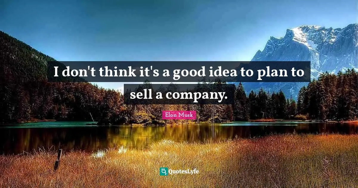 Elon Musk Quotes: I don't think it's a good idea to plan to sell a company.