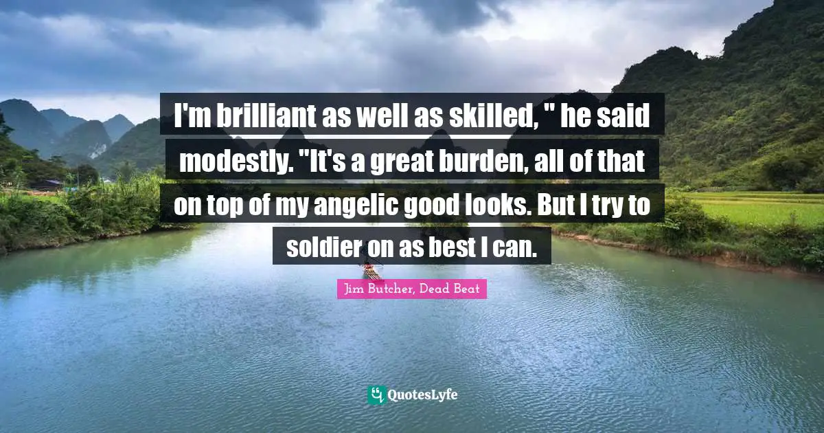 I'm brilliant as well as skilled, " he said modestly. "It's a great burden, all of that on top of my angelic good looks. But I try to soldier on as best I can.