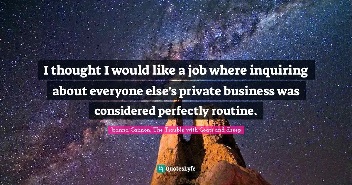 I thought I would like a job where inquiring about everyone else's private business was considered perfectly routine.