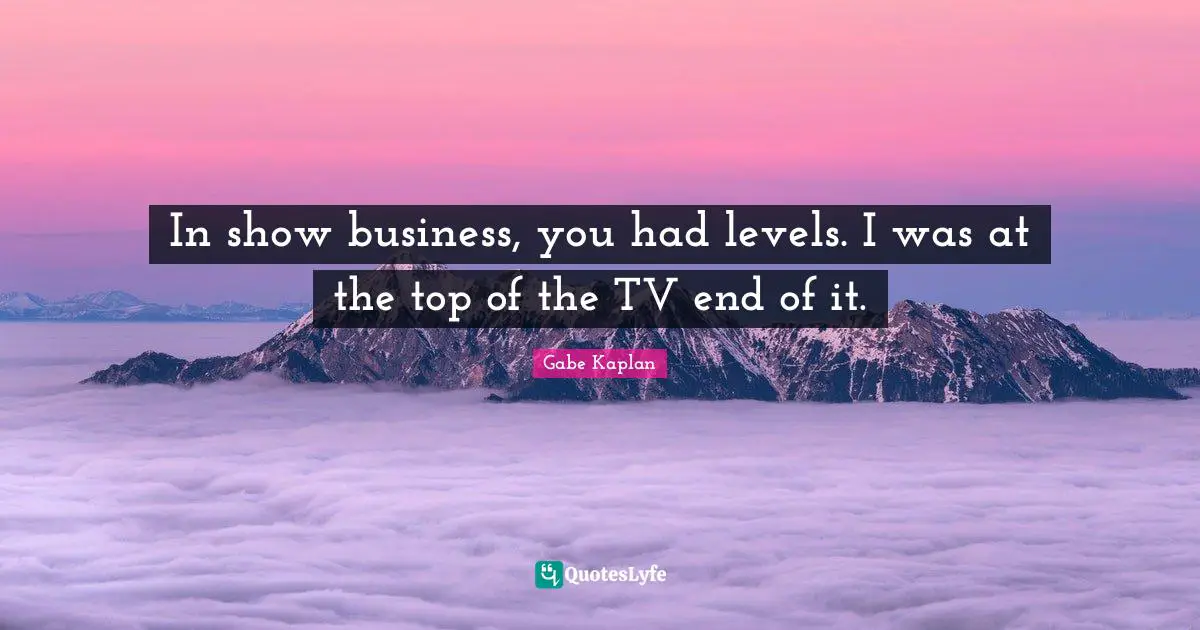 In show business, you had levels. I was at the top of the TV end of it.