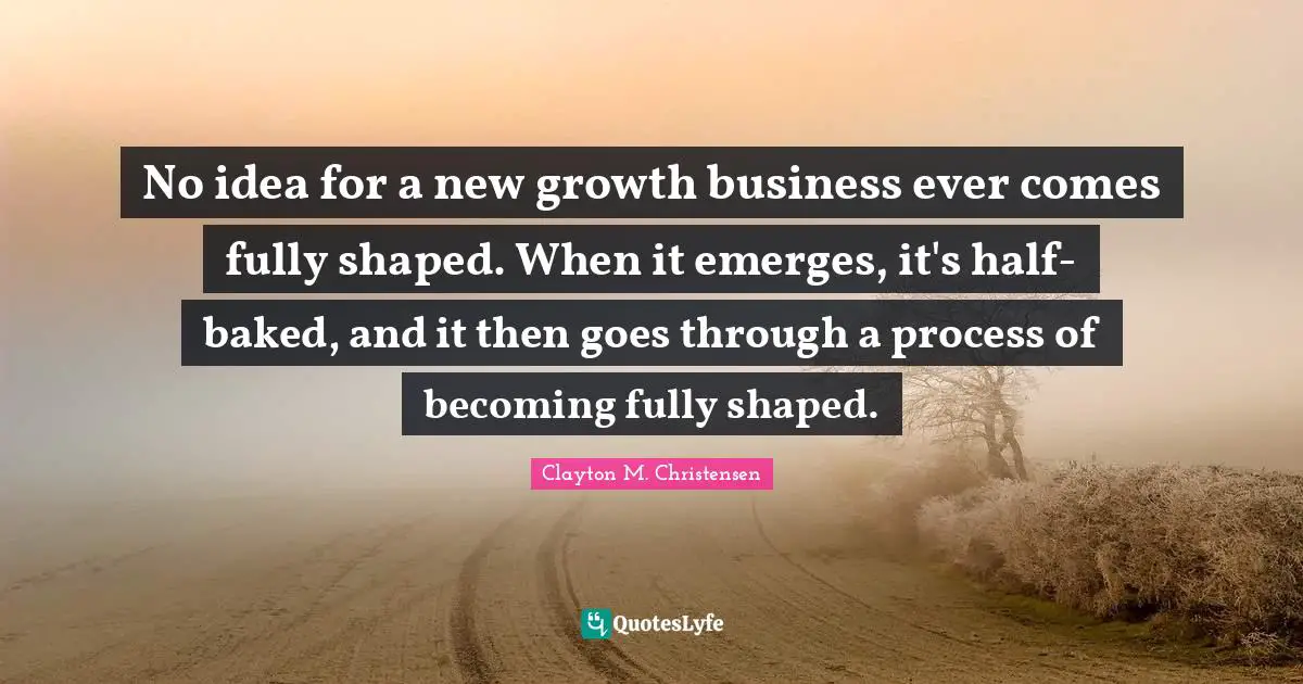 No idea for a new growth business ever comes fully shaped. When it emerges, it's half-baked, and it then goes through a process of becoming fully shaped.
