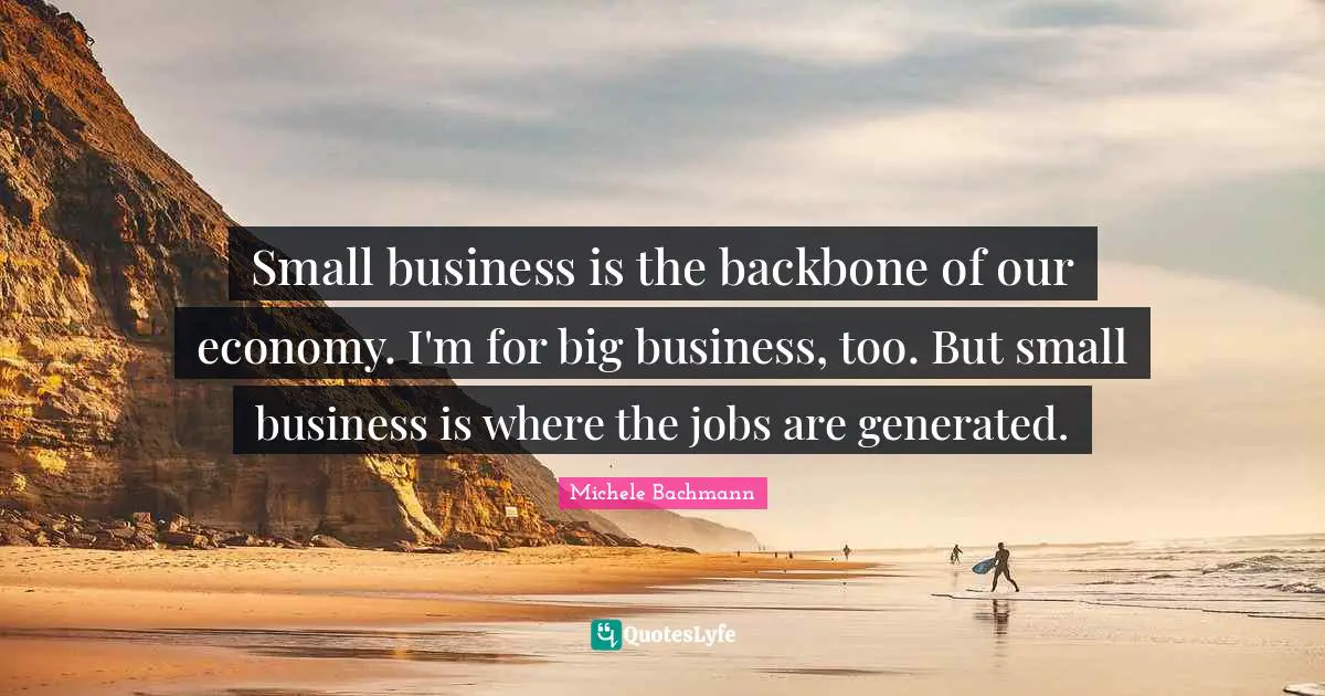 Small business is the backbone of our economy. I'm for big business, too. But small business is where the jobs are generated.