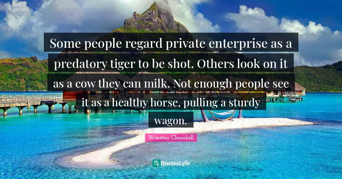 Healthy Quotes: "Some people regard private enterprise as a predatory tiger to be shot. Others look on it as a cow they can milk. Not enough people see it as a healthy horse, pulling a sturdy wagon."