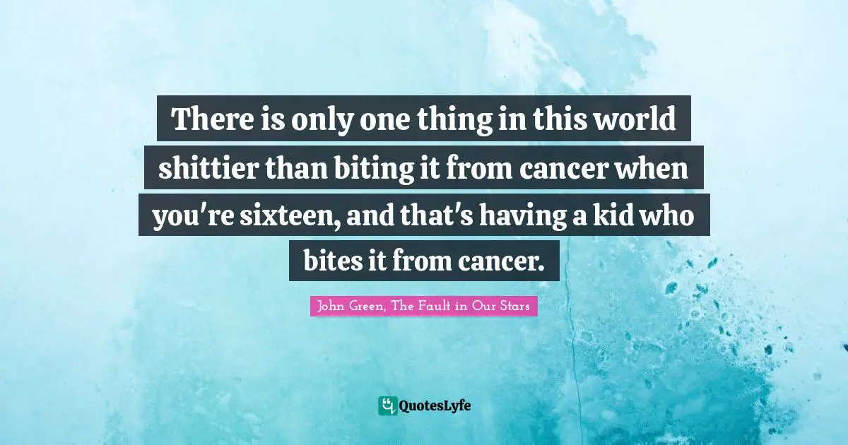There is only one thing in this world shittier than biting it from cancer when you're sixteen, and that's having a kid who bites it from cancer.