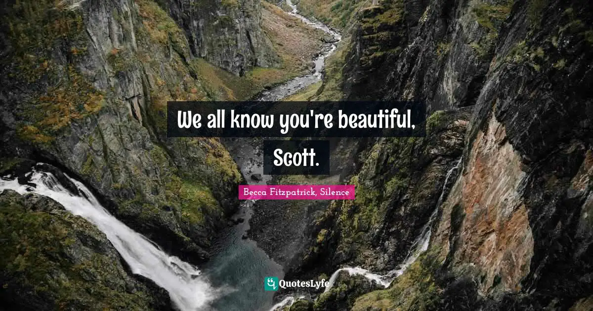 We all know you're beautiful, Scott.