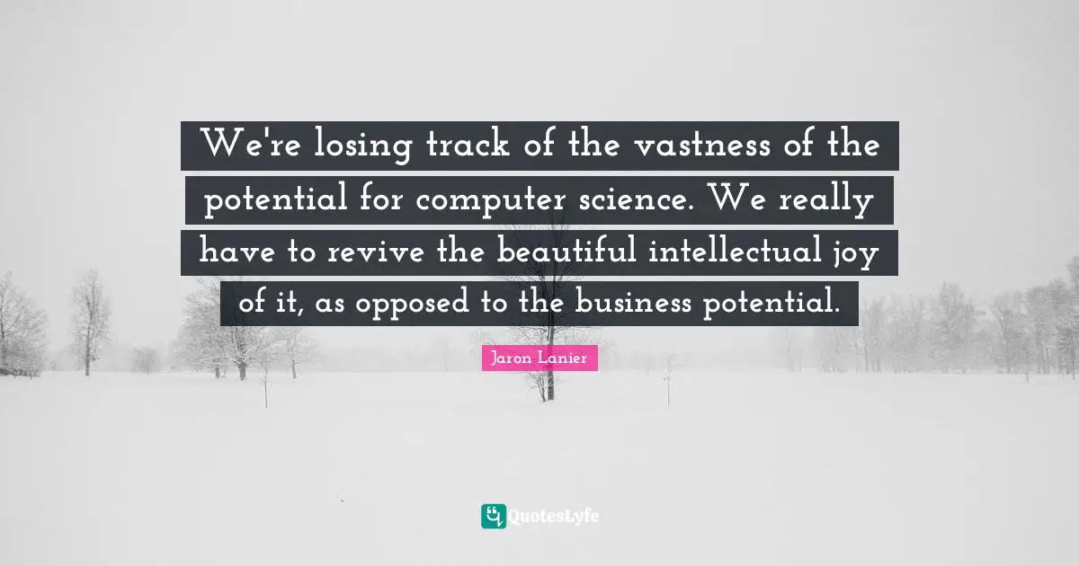 We're losing track of the vastness of the potential for computer science. We really have to revive the beautiful intellectual joy of it, as opposed to the business potential.