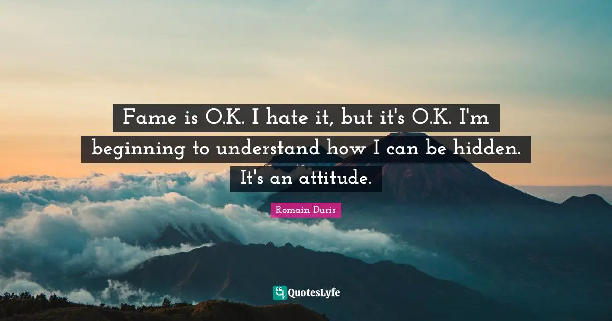 Fame is O.K. I hate it, but it's O.K. I'm beginning to understand how I can be hidden. It's an attitude.