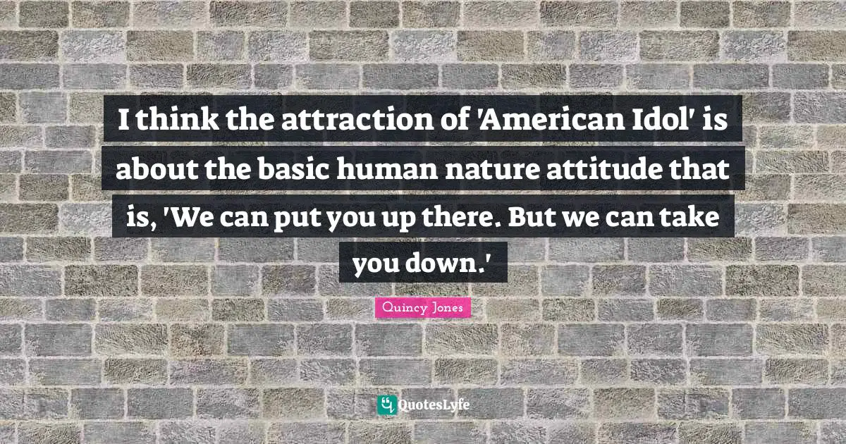 I think the attraction of 'American Idol' is about the basic human nature attitude that is, 'We can put you up there. But we can take you down.'