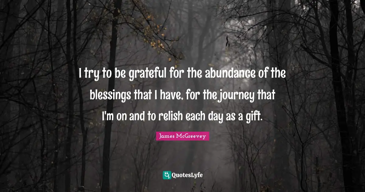 I try to be grateful for the abundance of the blessings that I have, for the journey that I'm on and to relish each day as a gift.