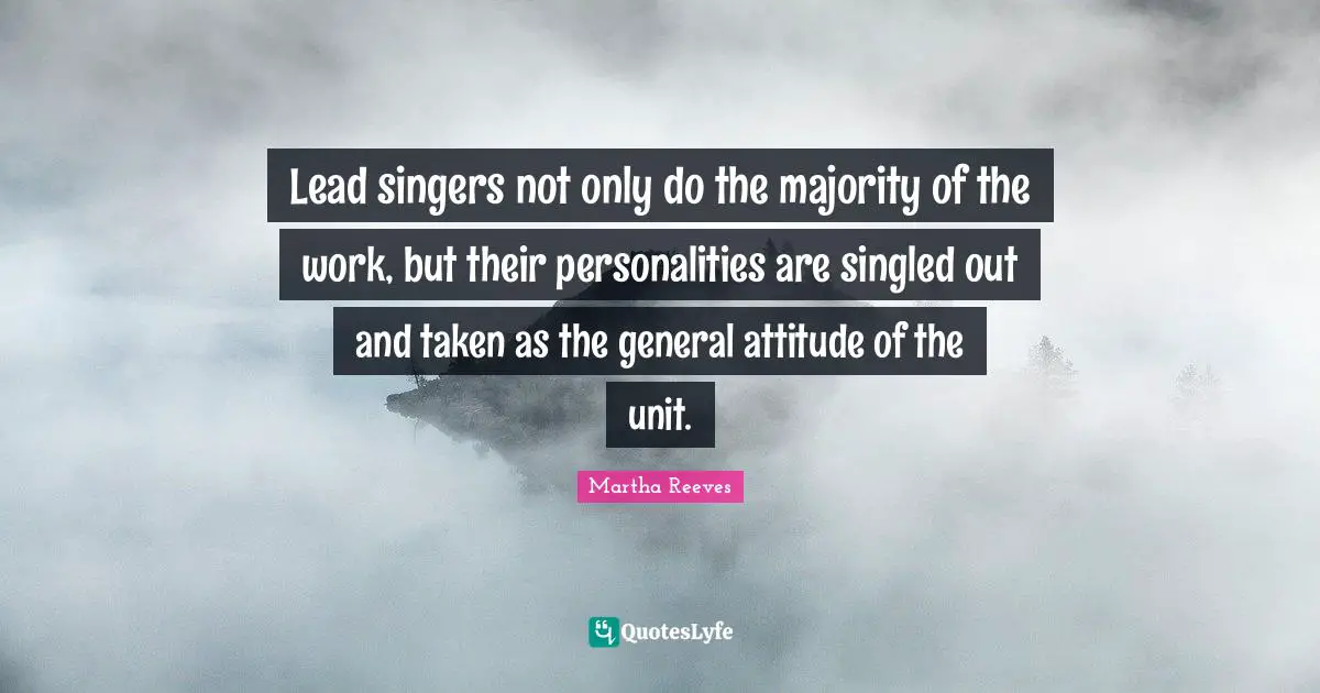 Lead singers not only do the majority of the work, but their personalities are singled out and taken as the general attitude of the unit.