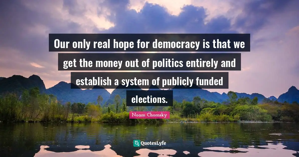 Our only real hope for democracy is that we get the money out of politics entirely and establish a system of publicly funded elections.