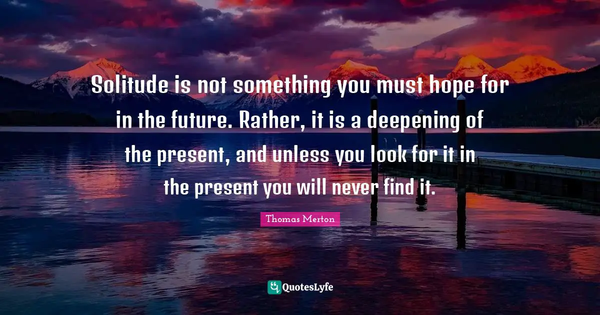 Solitude is not something you must hope for in the future. Rather, it is a deepening of the present, and unless you look for it in the present you will never find it.