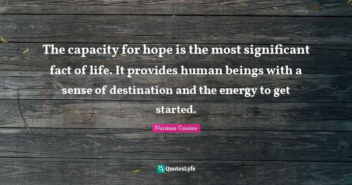 The capacity for hope is the most significant fact of life. It provides human beings with a sense of destination and the energy to get started.