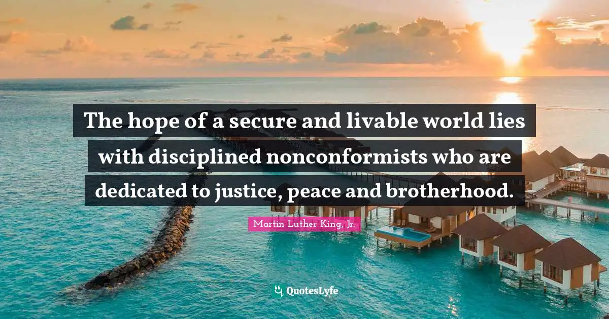 The hope of a secure and livable world lies with disciplined nonconformists who are dedicated to justice, peace and brotherhood.