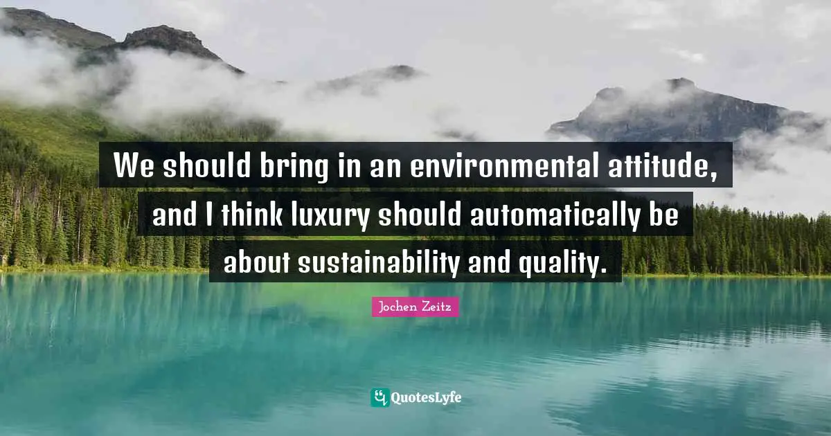We should bring in an environmental attitude, and I think luxury should automatically be about sustainability and quality.