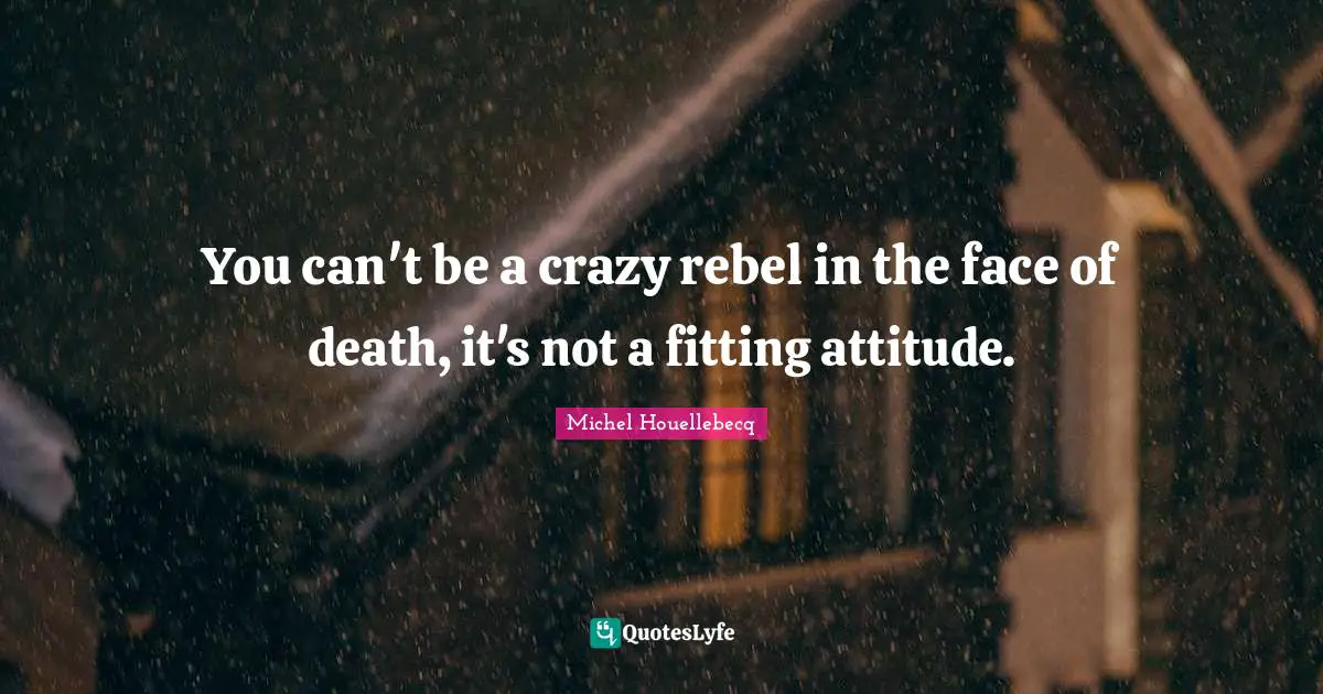 You can't be a crazy rebel in the face of death, it's not a fitting attitude.