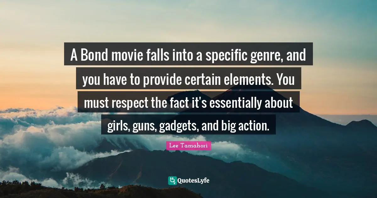 A Bond movie falls into a specific genre, and you have to provide certain elements. You must respect the fact it's essentially about girls, guns, gadgets, and big action.