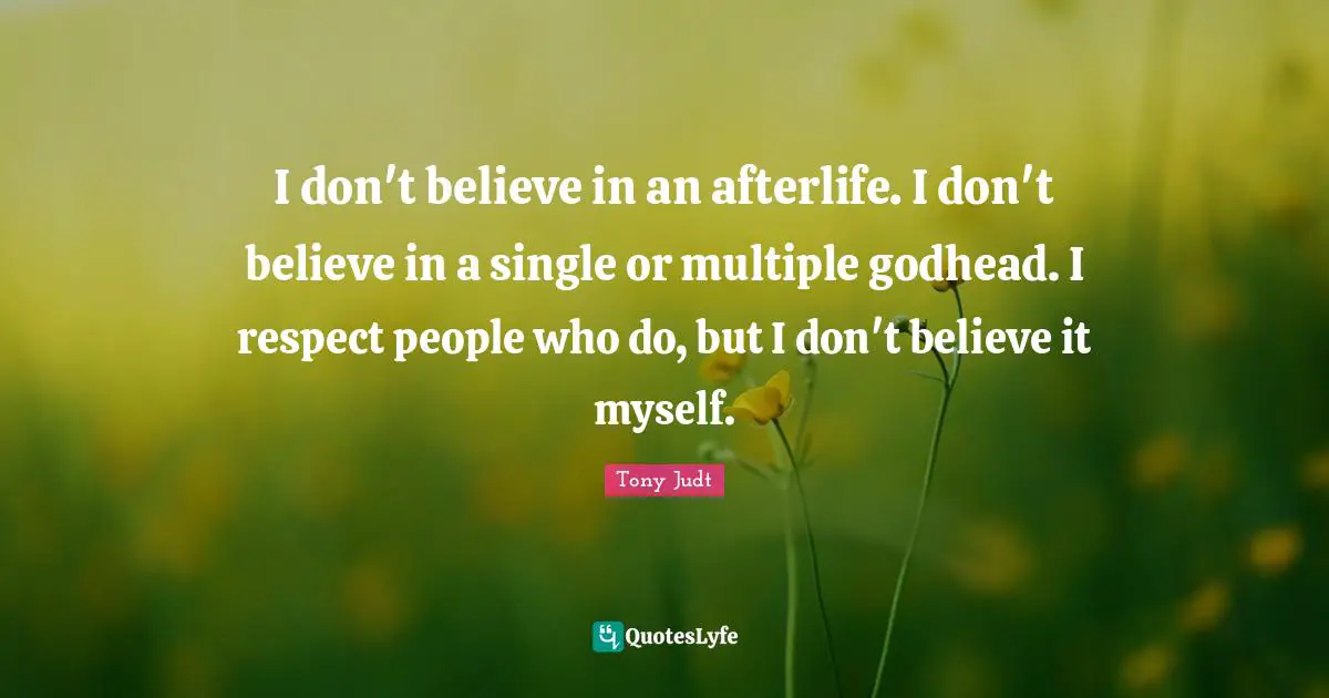 I don't believe in an afterlife. I don't believe in a single or multiple godhead. I respect people who do, but I don't believe it myself.