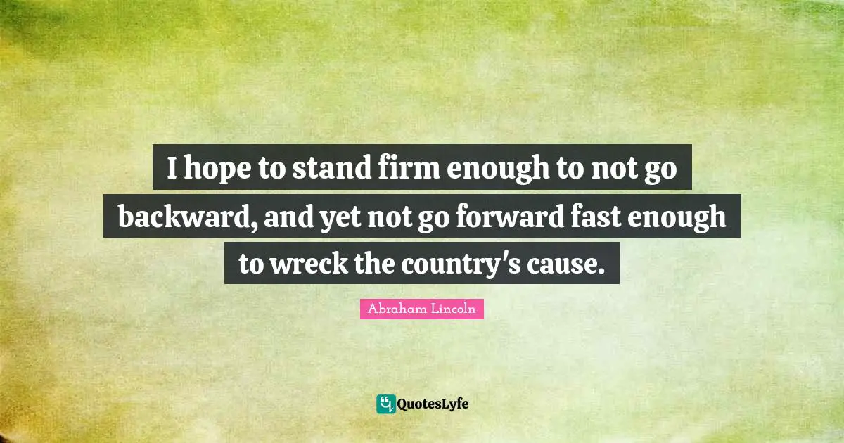 I hope to stand firm enough to not go backward, and yet not go forward fast enough to wreck the country's cause.