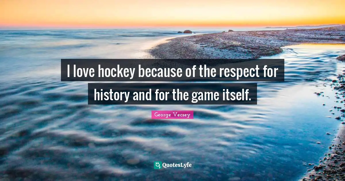 I love hockey because of the respect for history and for the game itself.
